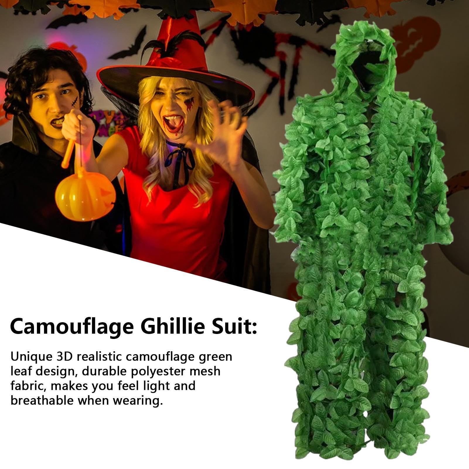 Ghillie - Tuta da Ghillie 3DLeaf con Foglia Mimetica, Costume da cecchino, Camouflage Wood Land Hunting Geely Suits, Foglia Mimetica con Vita Elastica Regolabile