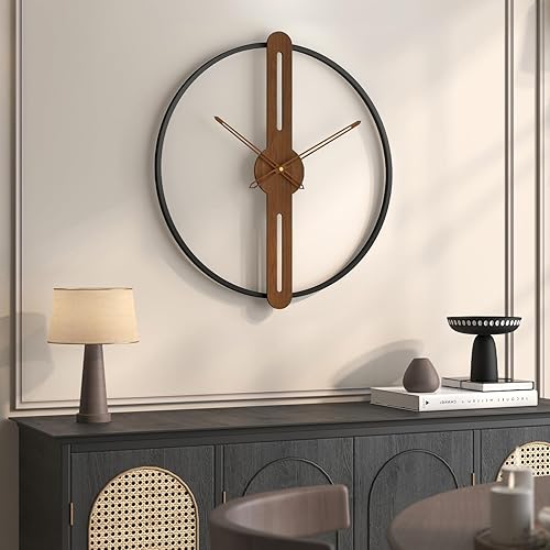 Miniatura 54 de Reloj de pared de 24 pulgadas, relojes de pared grandes para sala de estar, reloj redondo de metal decorativo, funciona con pilas, silencioso, sin