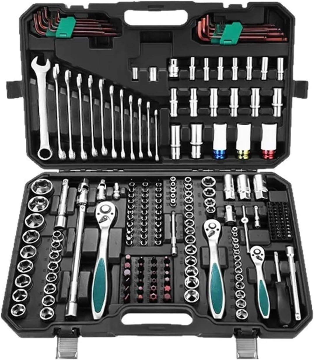 222pcs Household & Car Repair Hardware Full Toolbox 72 Teeth Multifunctional Socket Ratchet Wrench Set(1)