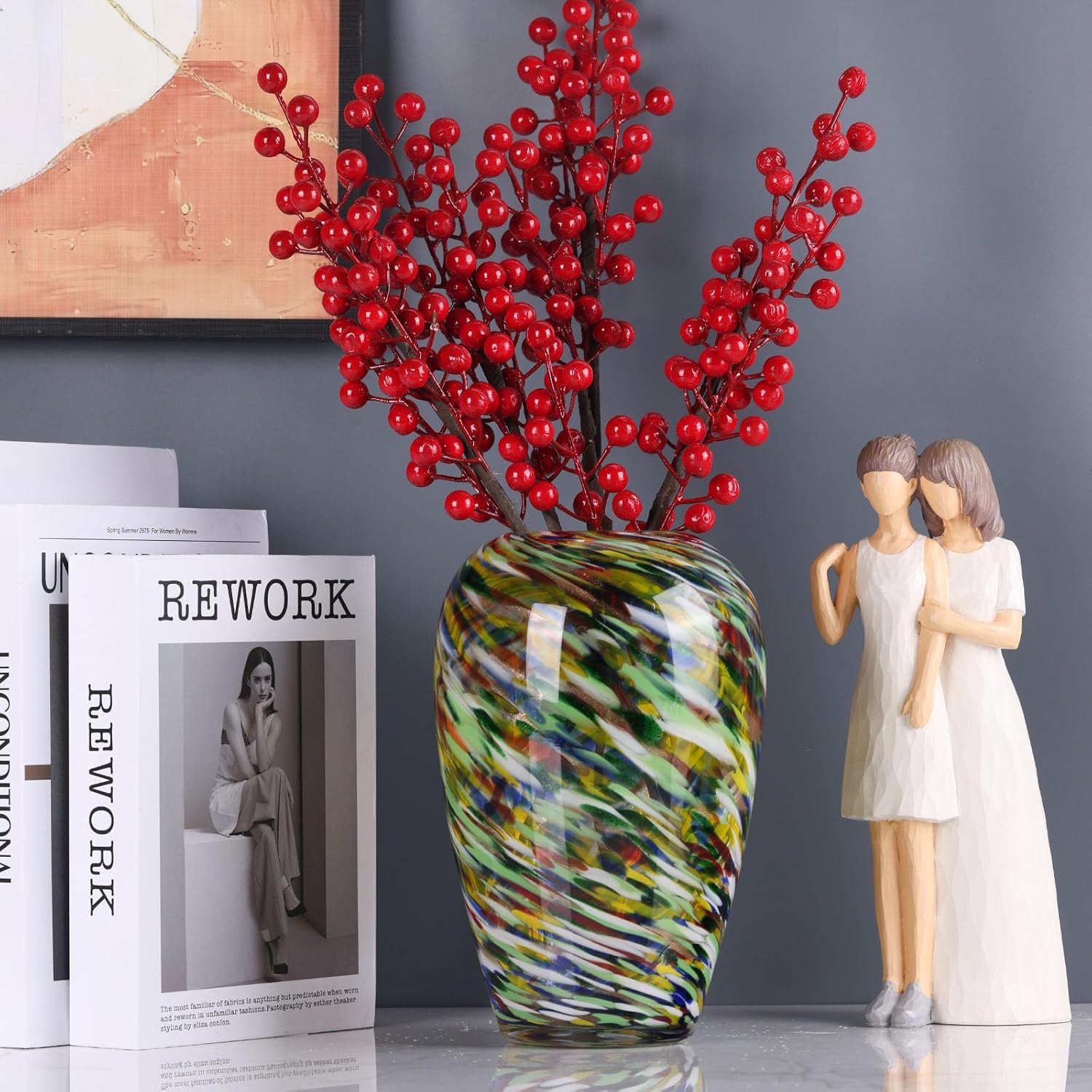 9" Tall Yellow Hand Blown Glass Vases for Home Decor,Modern Wide Mouth Flower Vase Table Centerpieces,Colored Coastal Sea Glass Art for Bookshelf,Bathroom,Counterto,Wedding