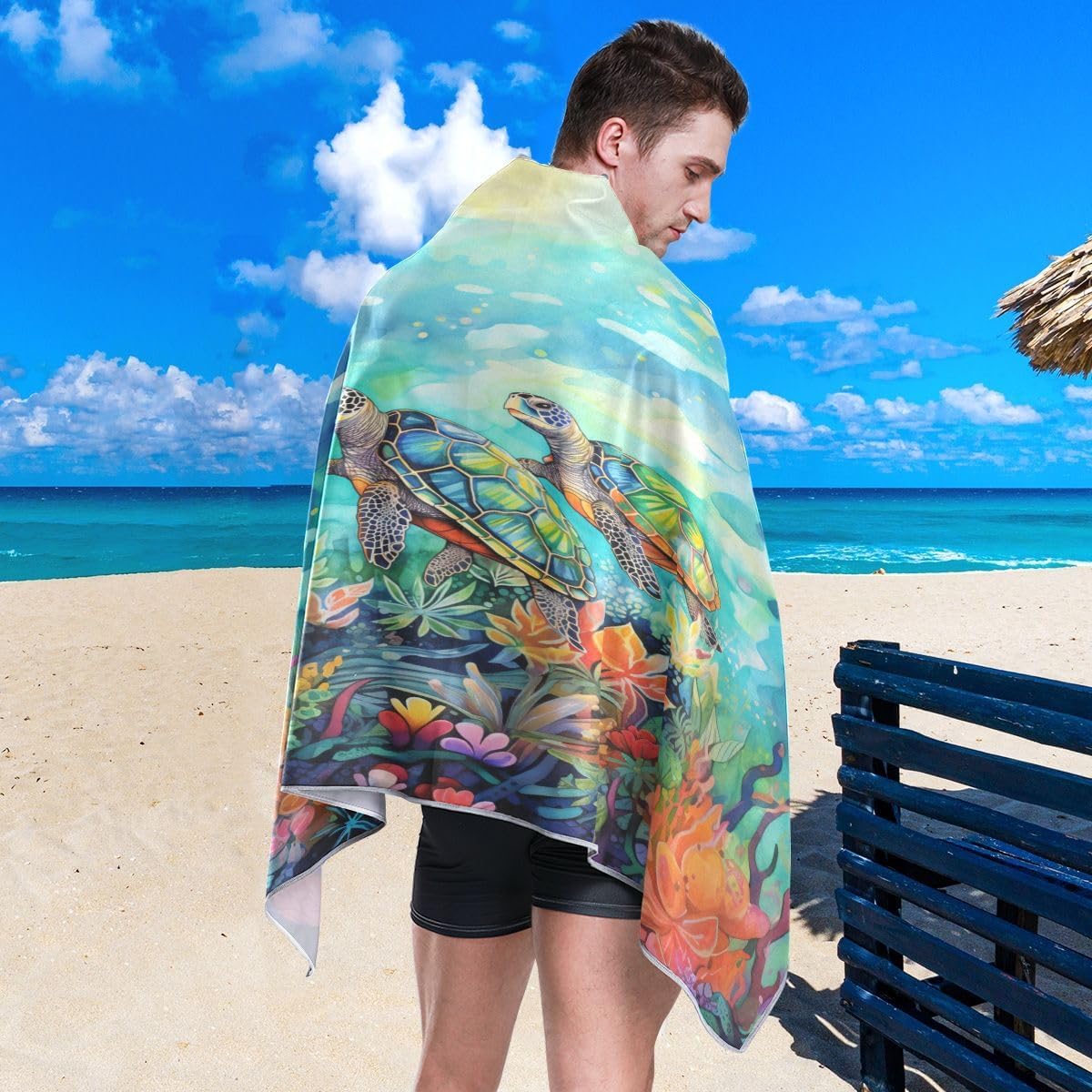 SUABO Sea Turtle Beach Towel 31"x71" Oversized Lightweight Travel Bath Towel Extra Large Quick Dry Towel for Swimmers Pool Camping Women Men
