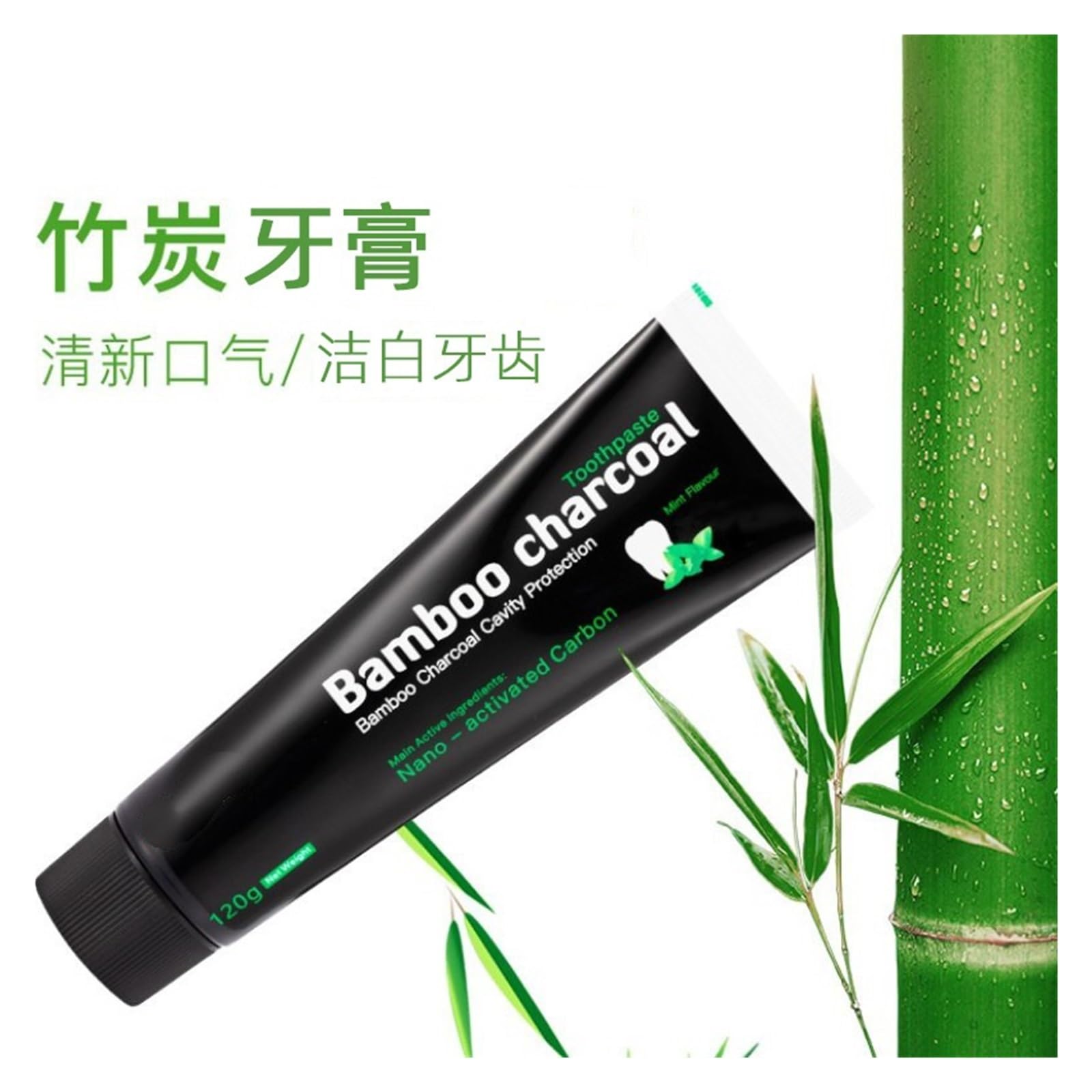 Pasta de dientes de carbón de bambú y menta 120 g | Pasta de color oscuro, una gran ayuda for la limpieza diaria de los dientes y refresca el aliento(3pcs)