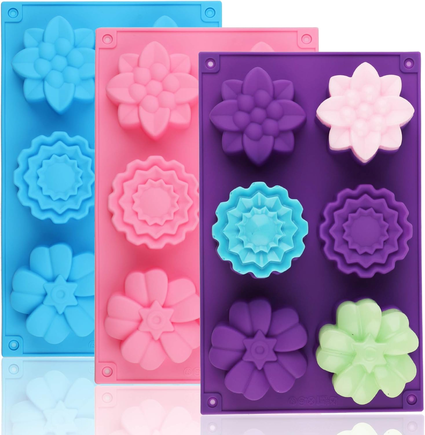 AILEHOPY Silicone Soap Molds, 6 Cavity Flower Molds, Non