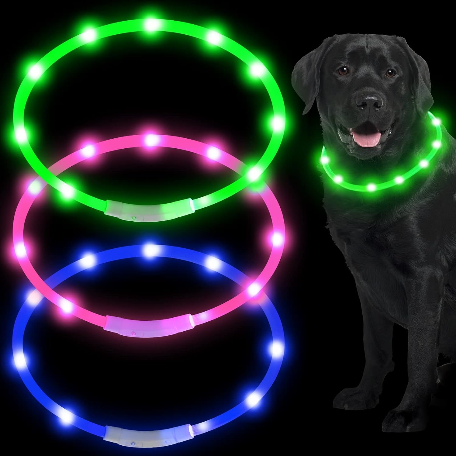 3 Pieces LED Dog Collar Light Up Dog Collars Rechargeable