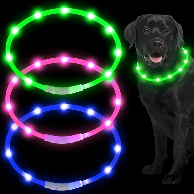 3 Pieces LED Dog Collar Light Up Dog Collars Rechargeable