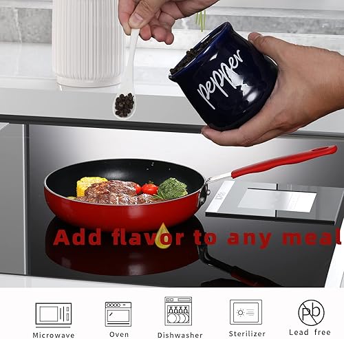 Miniatura 11 de ONTUBE Cuencos de cerámica para sal y pimienta con tapa y cuchara 12oz (blanco) Blanco,Negro -,marino,Turquesa