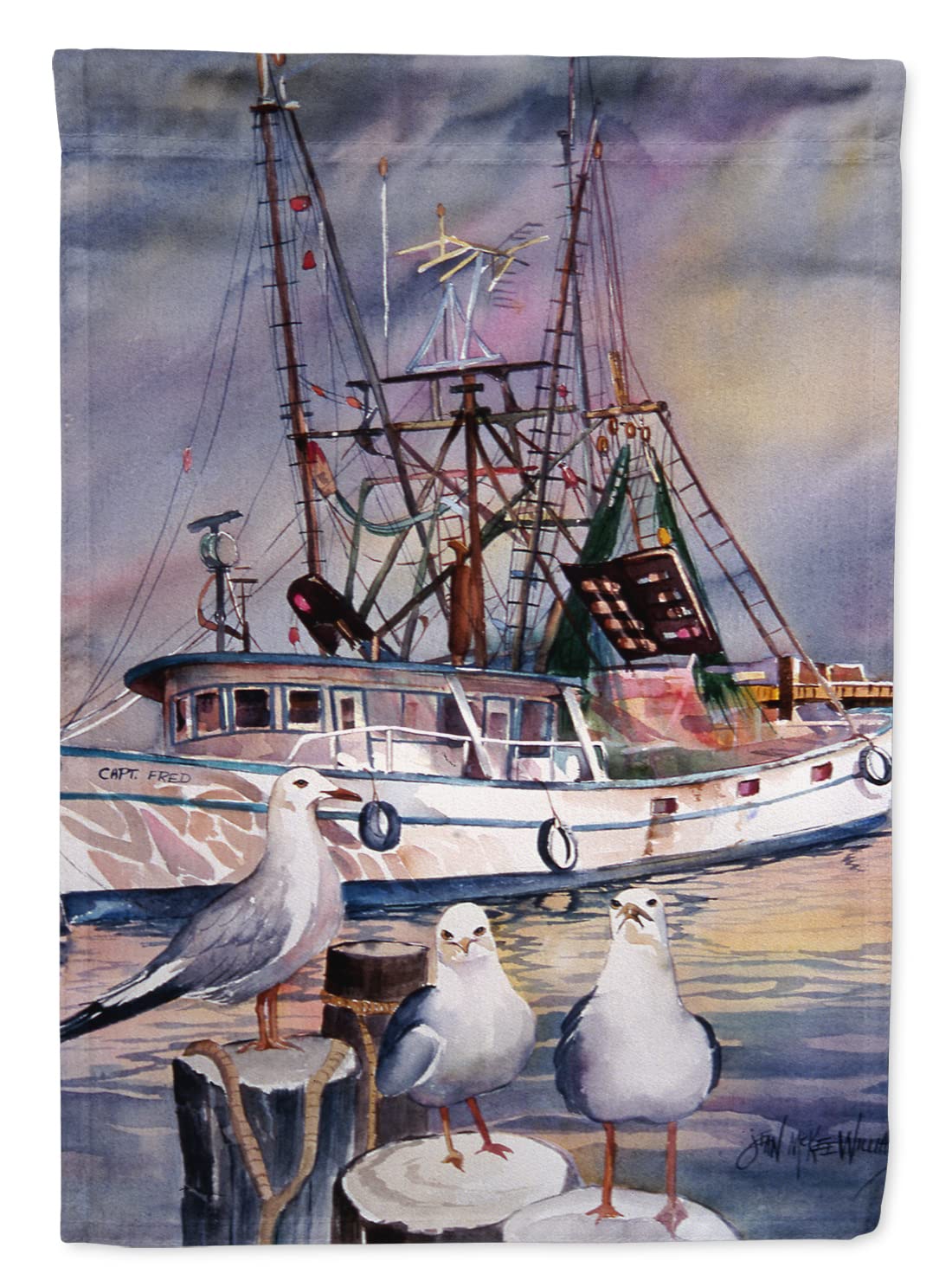 Drapeau mouettes de mer et bateaux de crevettes pour décorer votre terrasse cet été
