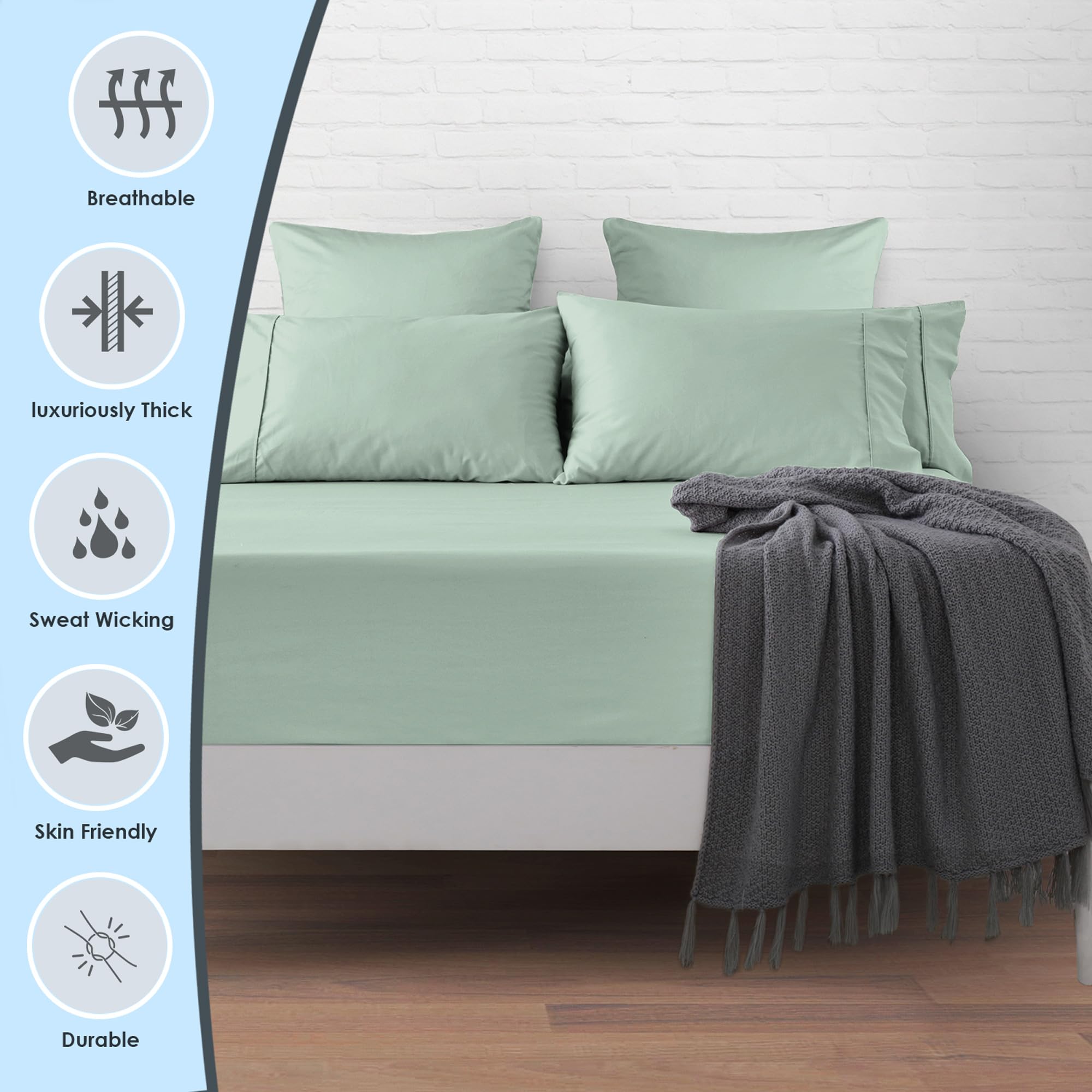 Pizuna Luxurious Cotton Double Fitted Sheet Seafoam Sage - Image 2