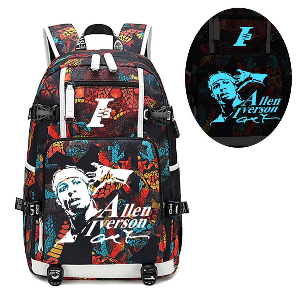 FANwenfengBasketball Player Iverson Luminous Backpack Travel Daypack Fans Bag (Style 1)
