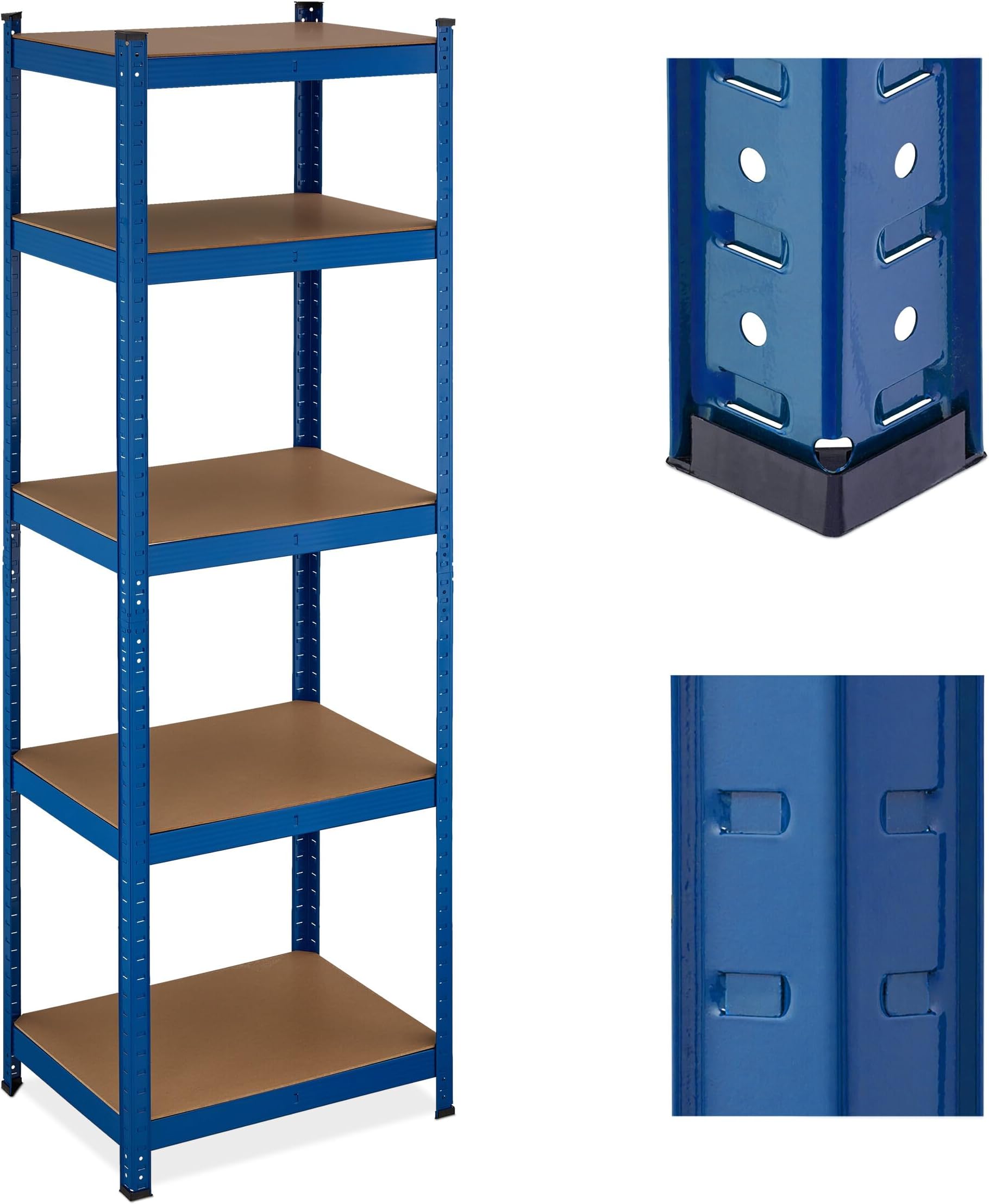 Étagère à Charge Lourde 5 Niveaux - Dimensions 150x75x30 Cm - Capacité 875 Kg - Acier Bleu - Pour Garage, Cave