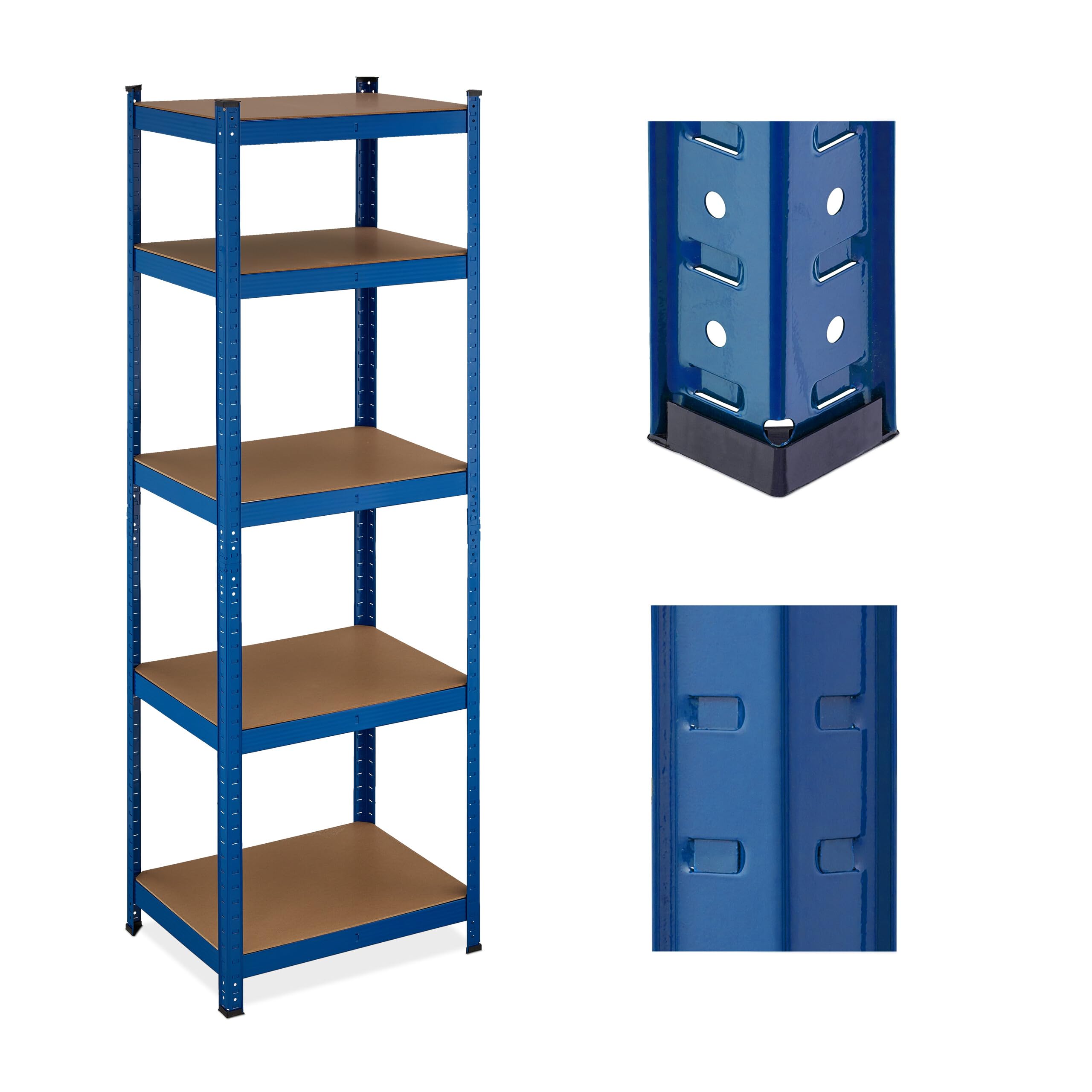 Relaxdays Blue, Light Brown 2 X Heavy-Duty Shelving Unit, Hwd 180X60x45 Cm, Up To 500 Kg, 5 Shelves, For Garage, Plug-In Storage, Steel, Blue