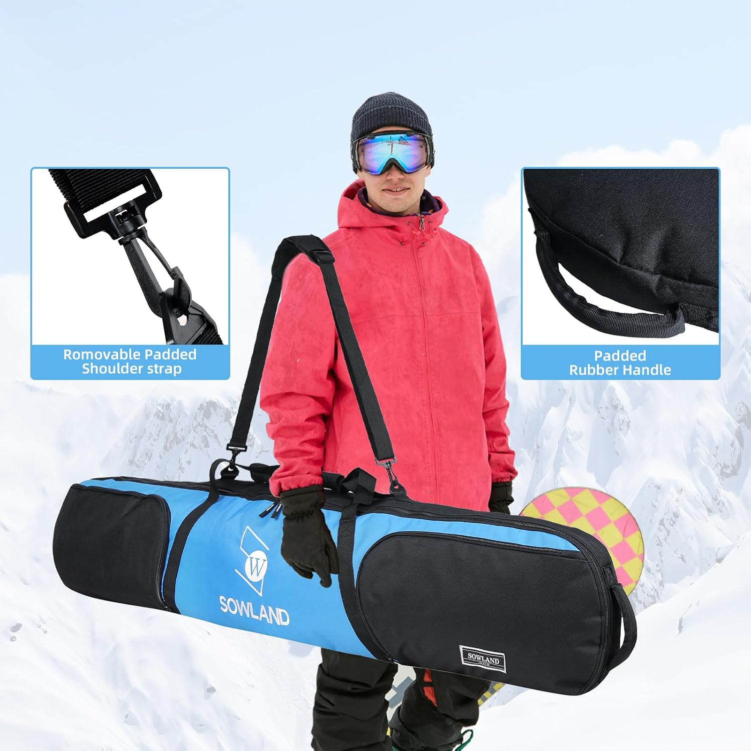Padded Snowboard for Air Travel, Reinforced Double Snowboard Ski Bag with Pockets Shoulder Strap, Water-Resistant Bag Available Length in 155cm 165cm