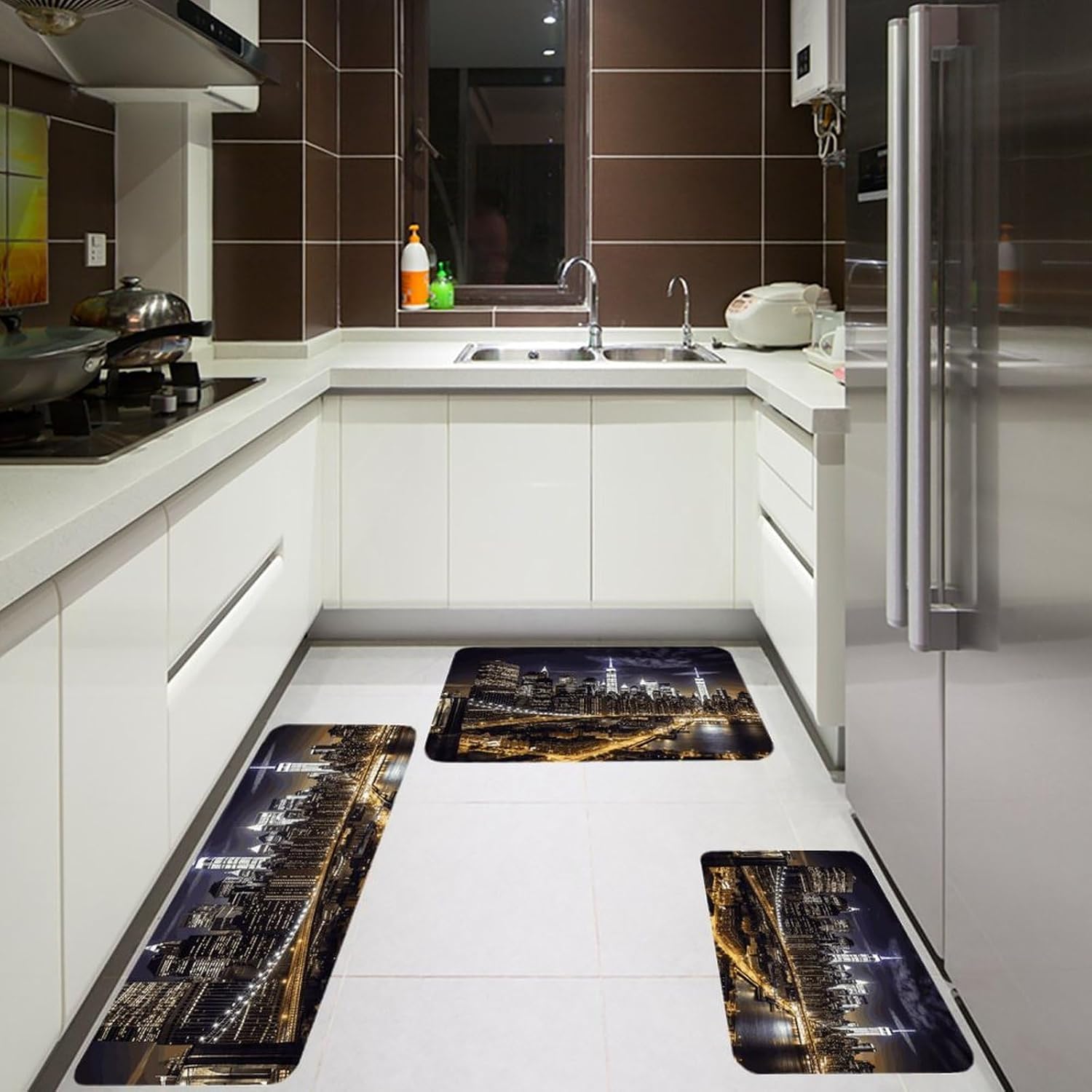 New York Night Kitchen Mats for Floor 3 Pcs Kitchen Rugs