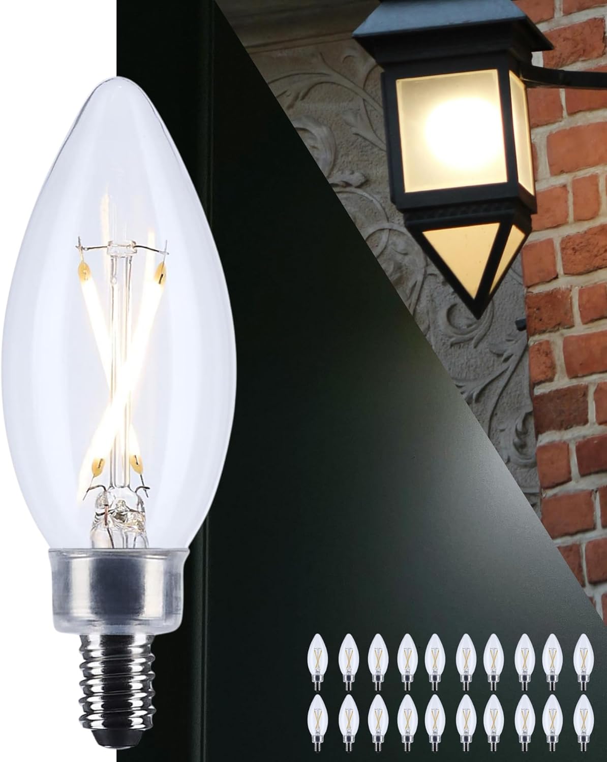 Satco 4W LED B11 Candle Light Bulb 5000K Natural Light 350 Lumens Clear Finish E12 Candelabra Base Dimmable 300 Degree Beam Enclosed Fixture Rated Wet Location 120V 20-Pack S12493