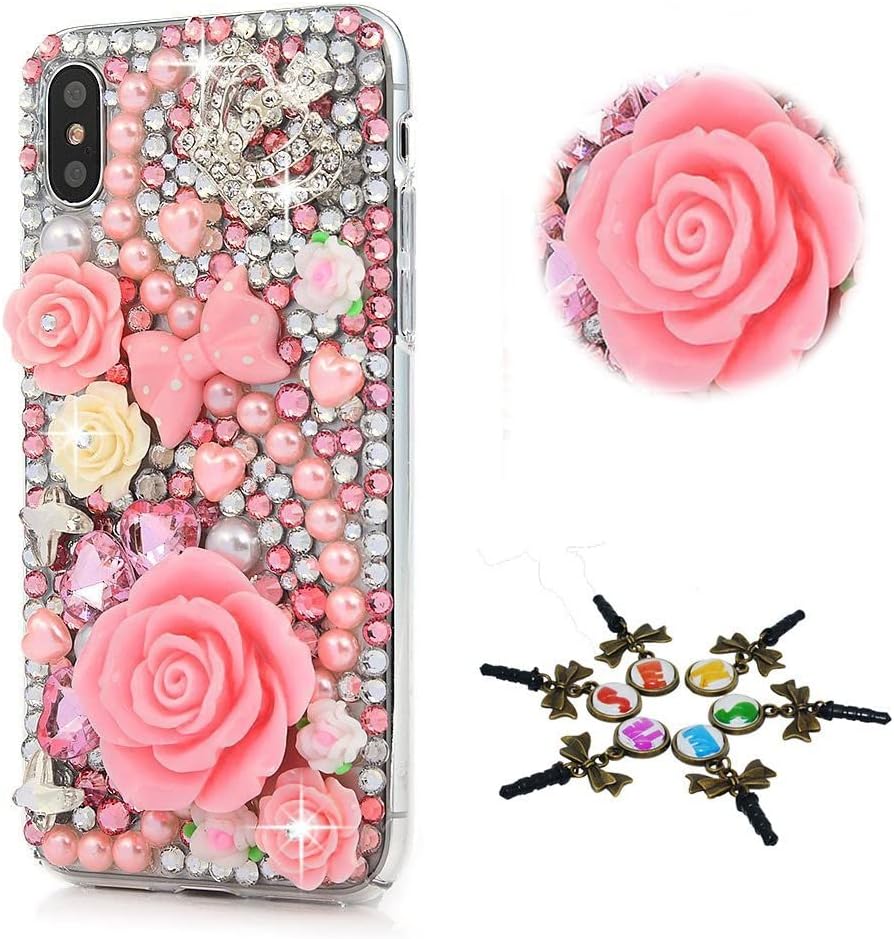 STENES Sparkle Case Compatible with Nokia G310 5G Case - Stylish - 3D Handmade Bling Crown Bows Rose Flowers Rhinestone Crystal Diamond Design Girls Women Cover - Pink