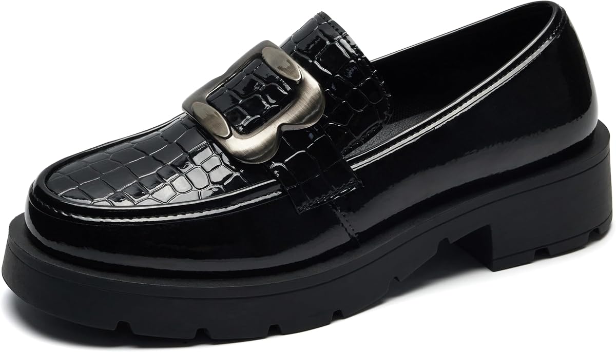 Lightweight Platform Loafers Women's Chunky Heel Work Dress Shoes