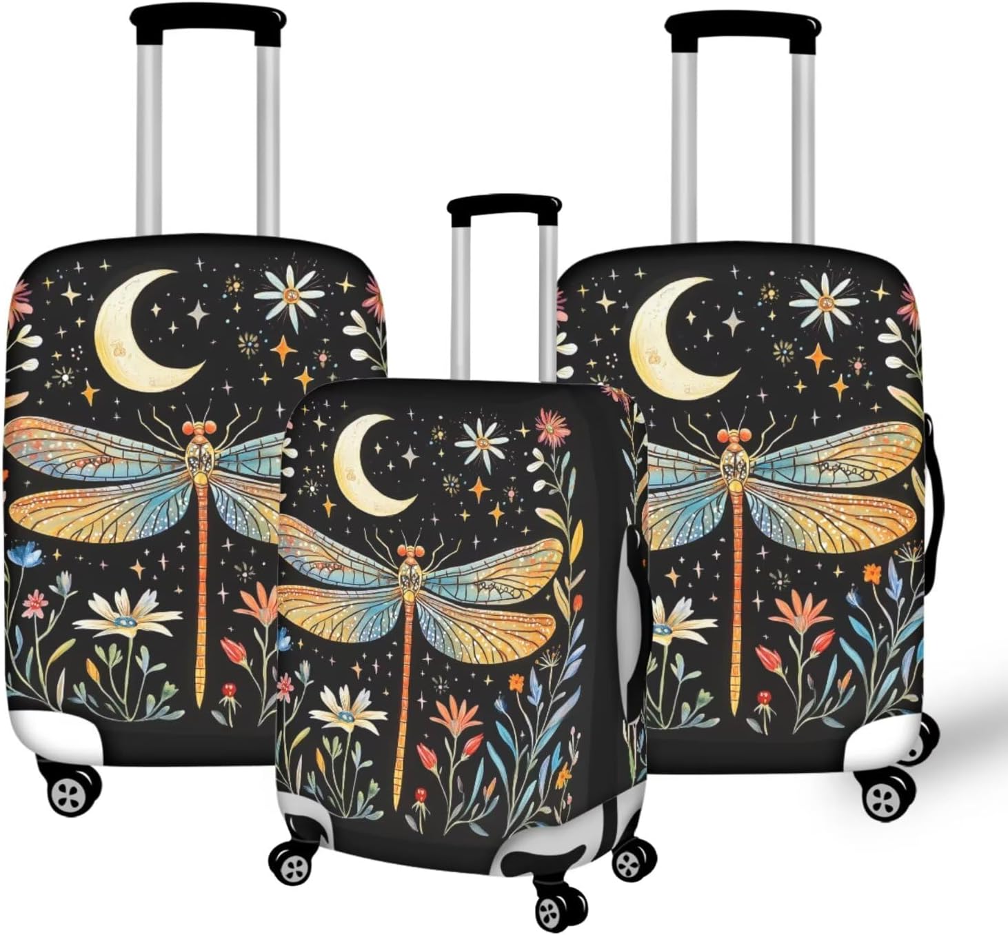 Moon Dragonfly Travel Luggage Cover Thickened Suitcase Case 25-28 Inch Spandex Protective Case Washable Dragonfly Suitcase Case for Luggage Women Cute Travel Bag Baggage Covers