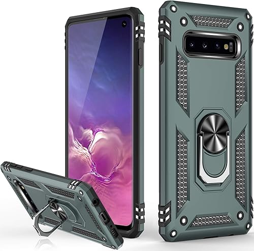Miniatura 1 de Funda para Galaxy S10+ Plus, funda para Samsung S10+ Plus, grado militar, 16 pies, probada en caídas con soporte de anillo magnético, compatible con