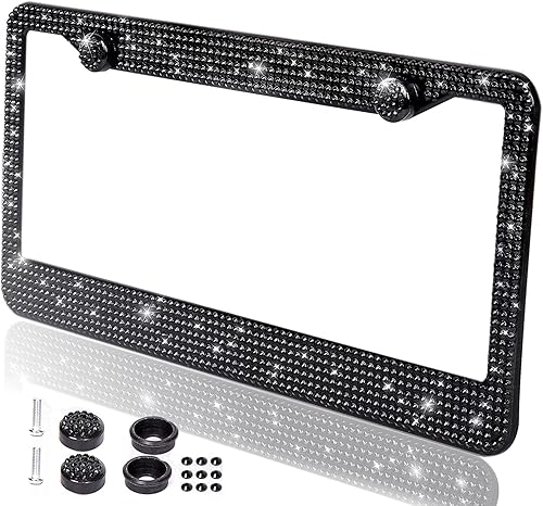 ZONETECH Marco de Cubierta para Placa de Matrícula con Diamantes de Imitación Brillantes - Negro Clásico Brillante con Cristales de Diamantes de
