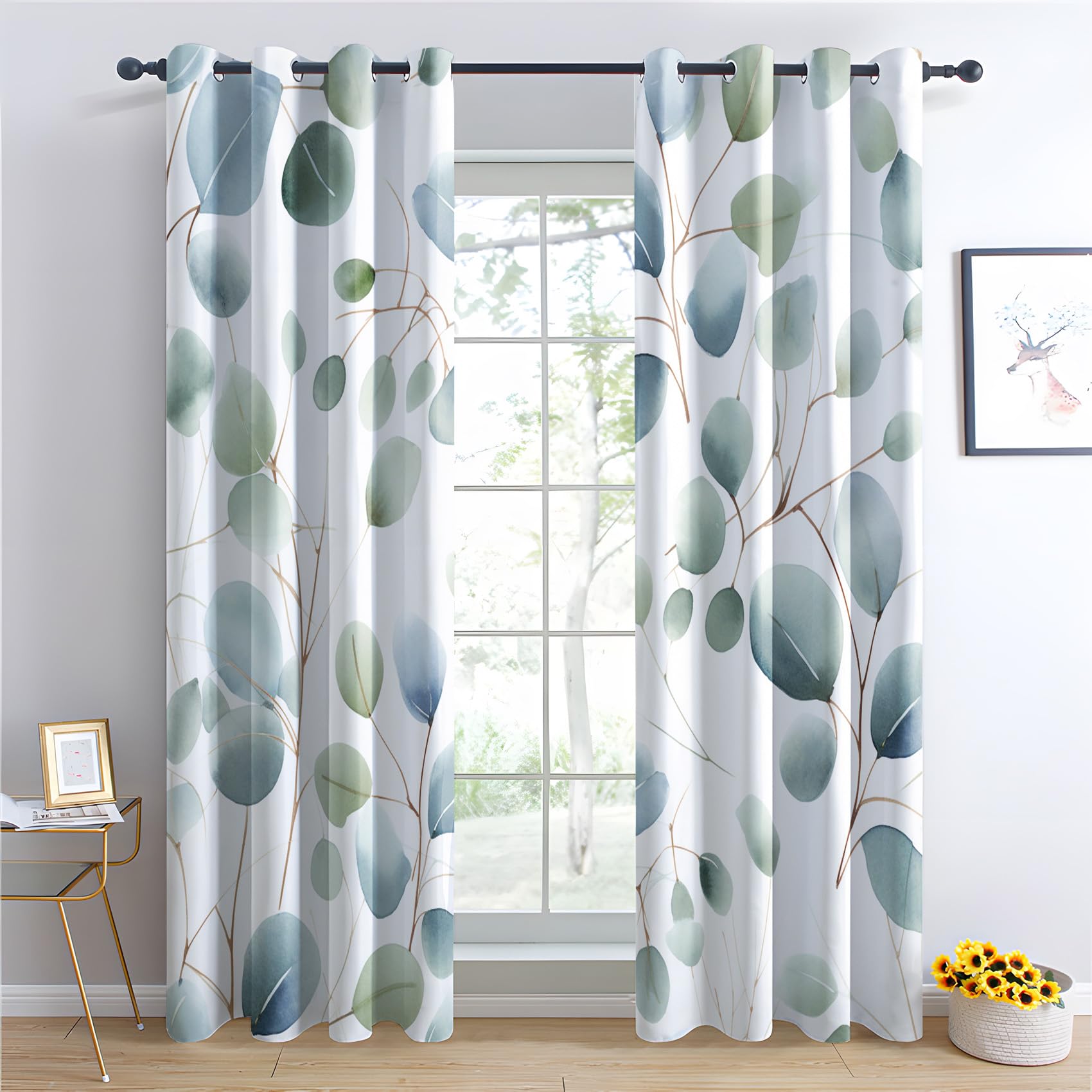 Eukalyptus Blatt Verdunklungsvorhänge – 2er Set, 145x140 Cm, Mit Metallösen, Blickdicht & Schalldämmend, Für Schlafzimmer & Wohnzimmer