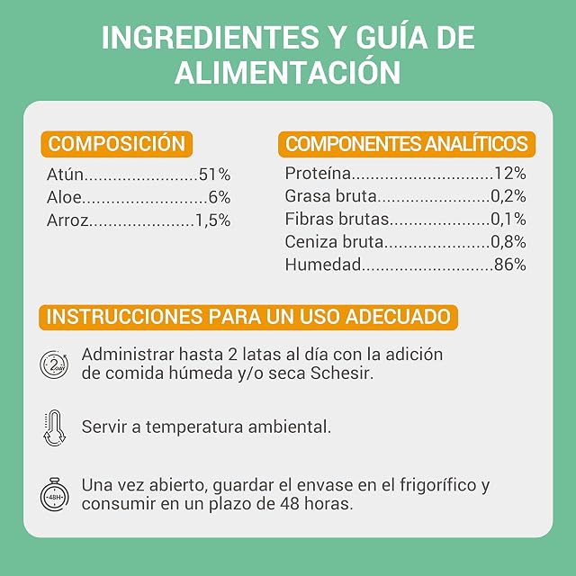 Foto 5 de 8 de Schesir, Filetes de Atún con Aloe en Gelatina, Comida Húmeda Complementaria para Gatos, en Latas