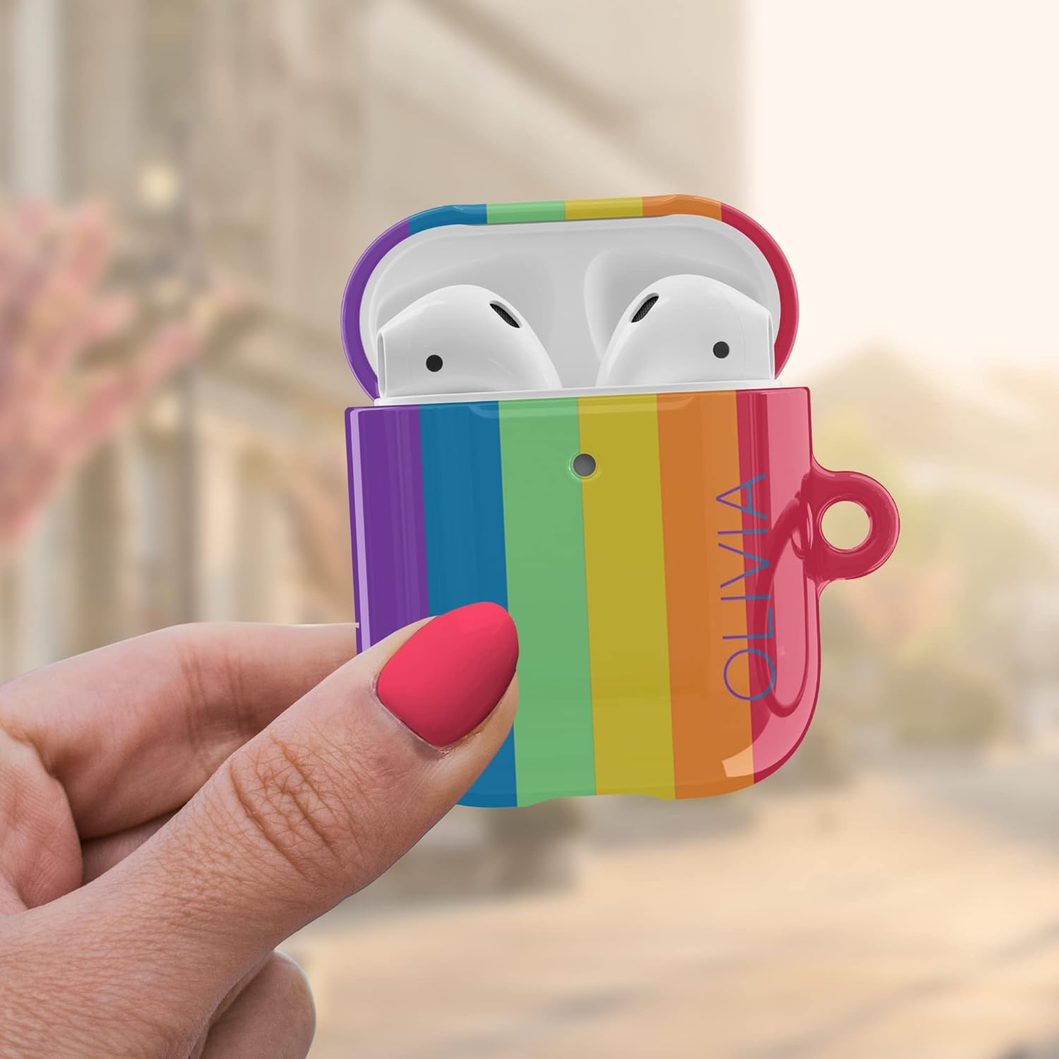 Custom LGBTQ Rainbow Pride Flag Gay Case Designed for AirPods Gen 1 & 2 / AirPods Pro Case, Cute Personalized Name Hard Cover with Free Keychain