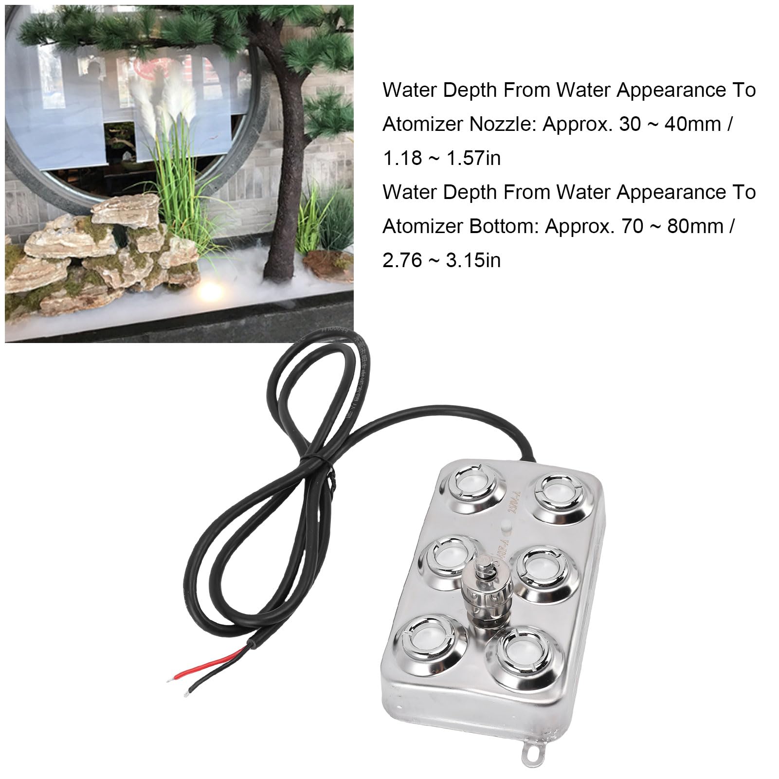 Sxhlseller 6-głowicowy Ultradźwiękowy Zamgławiacz 250 W Wytwarzający mgłę IP67 Wodoodporny do Stawu, Trawnika Ogrodowego Szklarnia Skalna - Cicha i Stabilna Praca, Poziom żywności Materiał ze Stali