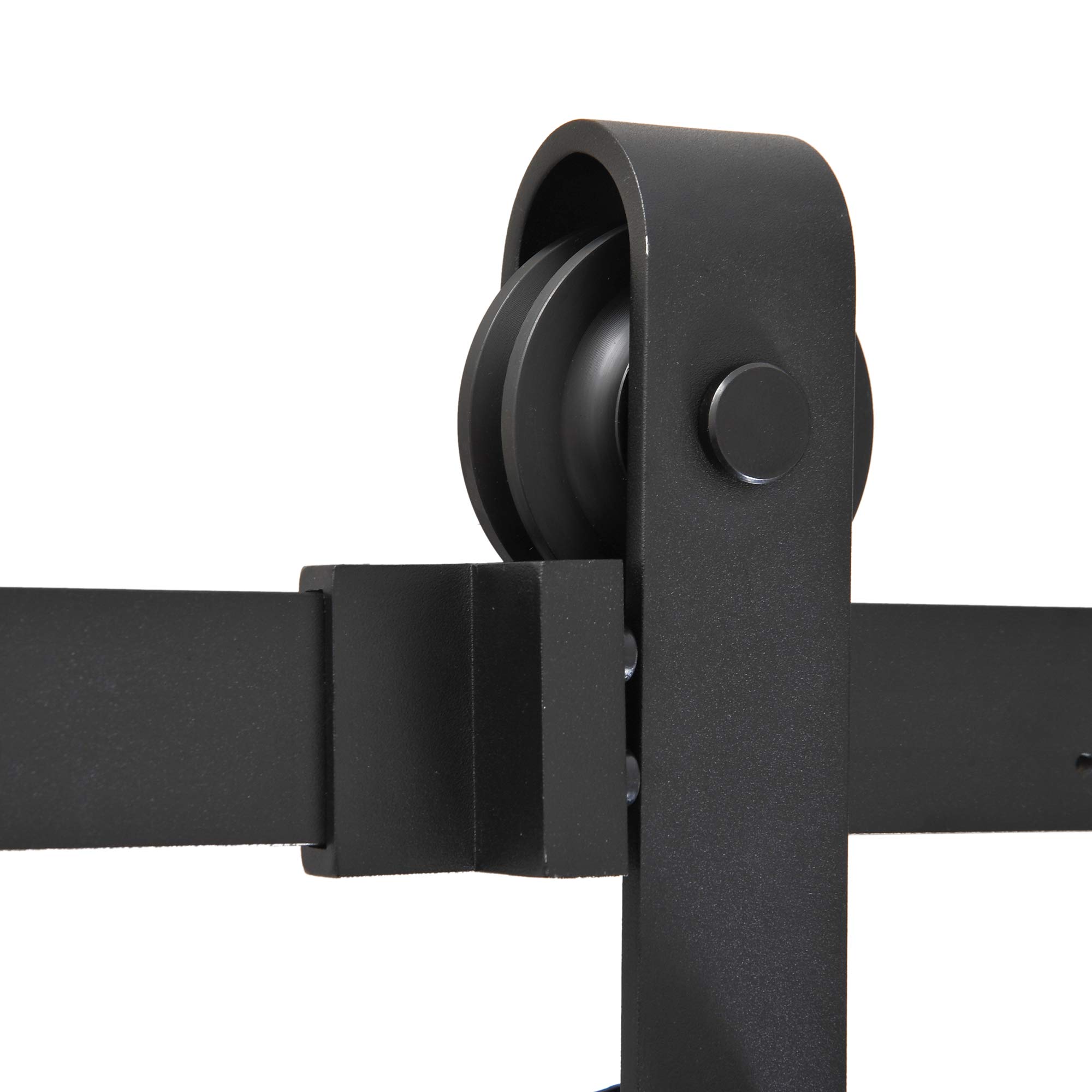 HOMCOM 200cm Binario per Porta Scorrevole Kit Accessori con Binario e Rulli Tappi in Stile Rustico Portata 90kg Acciaio al Carbone Nero