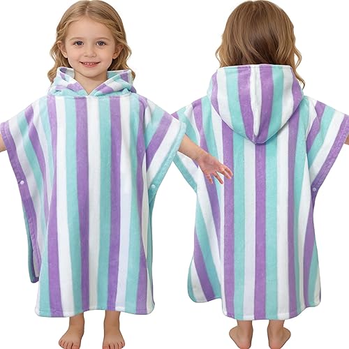 Miniatura 33 de VOOVA & MOVAS Toallas de baño con capucha para niños pequeños (2-6 años, 24 x 48 pulgadas), poncho de algodón para piscina, perfecto para nadar