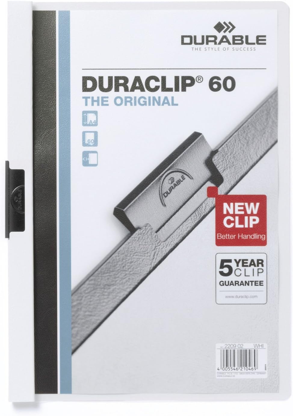 Durable DURACLIP 60 carpetas de clip A4 con capacidad para hasta 60 hojas de papel A4, clip de resorte de metal fuerte, paquete de 25 carpetas de