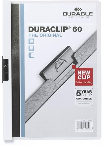 Durable DURACLIP 60 carpetas de clip A4 con capacidad para hasta 60 hojas de papel A4, clip de resorte de metal fuerte, paquete de 25 carpetas de
