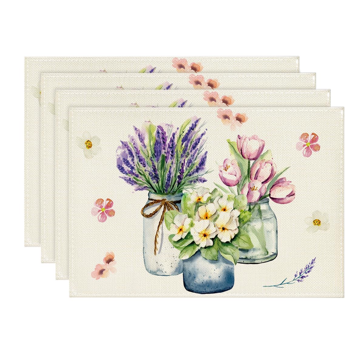Artoid Mode Jarrón de flores tulipán primavera juego de 4 manteles individuales, temporada verano cocina mesa decoración interior vacaciones fiesta decoración 30 x 45 cm