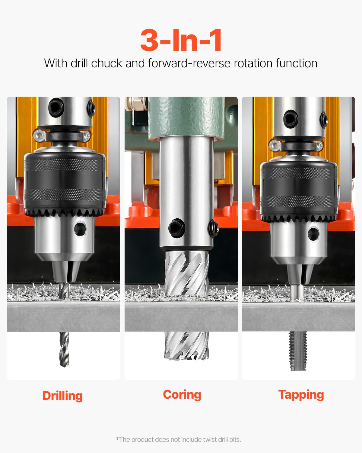 VEVOR 1450 W Taladro Magnético, Diámetro de Perforación 50 mm, Fuerza de 13000 N, Taladro Magnético Portátil con 6 Brocas, Velocidades Ajustables, Herramienta Industrial para Superficies Metálicas