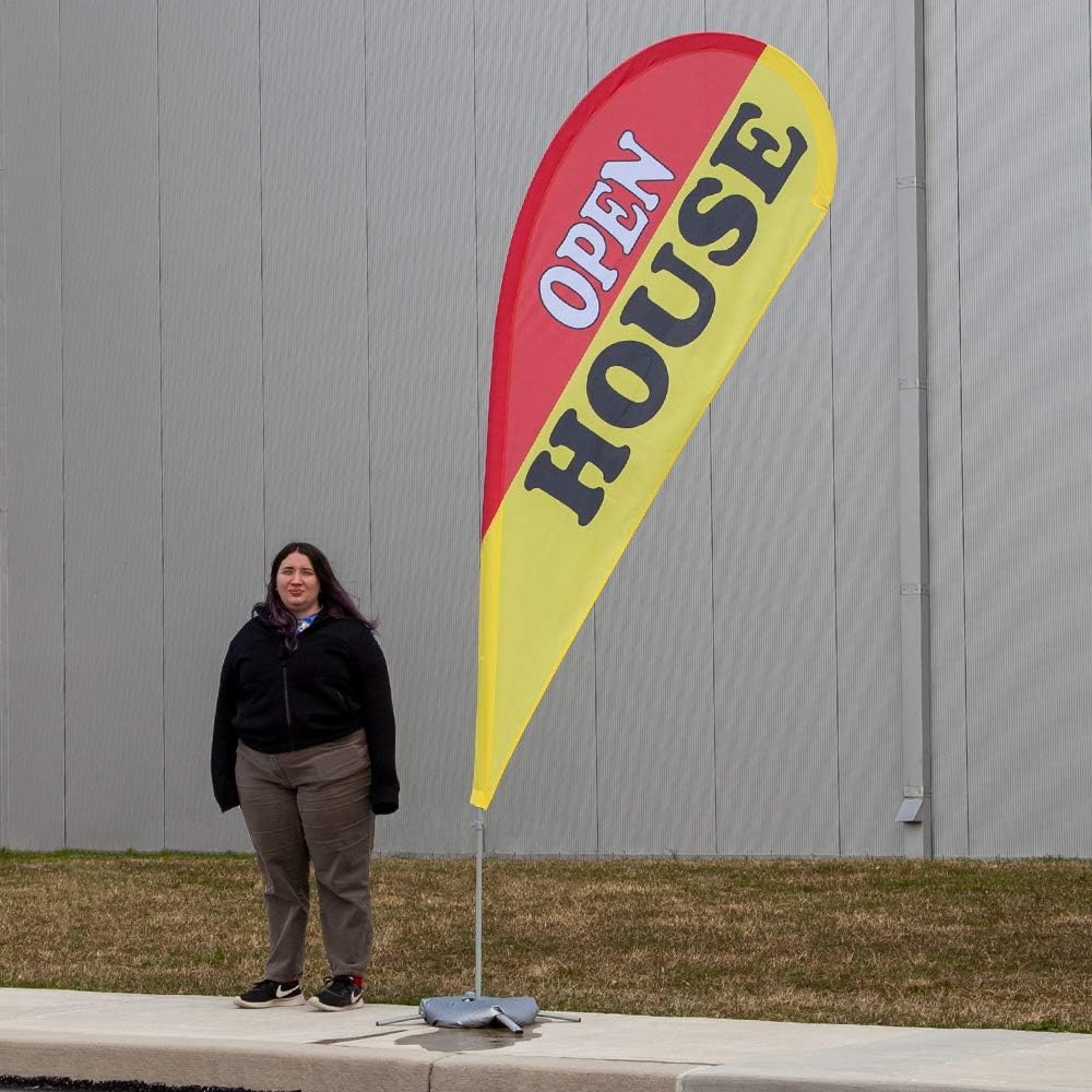 Vispronet - Open House Feather Flag Kits - 11ft Flag Complete Pole Set, Ground Stake, Cross Base and Weight Bag – Great for Businesses, Storefronts, Sales - Printed in The USA
