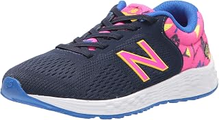 New Balance Baby Girls Fresh Foam Arishi V2 Bungee Running Shoe, Pigment/Pink Glo/Citra Yellow, 4 Wide Infant