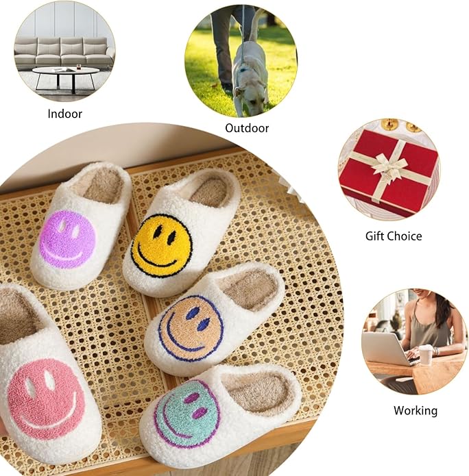 Pantuflas de Casa Cute con Espuma Viscoelástica Cara Feliz Retro miniatura 6