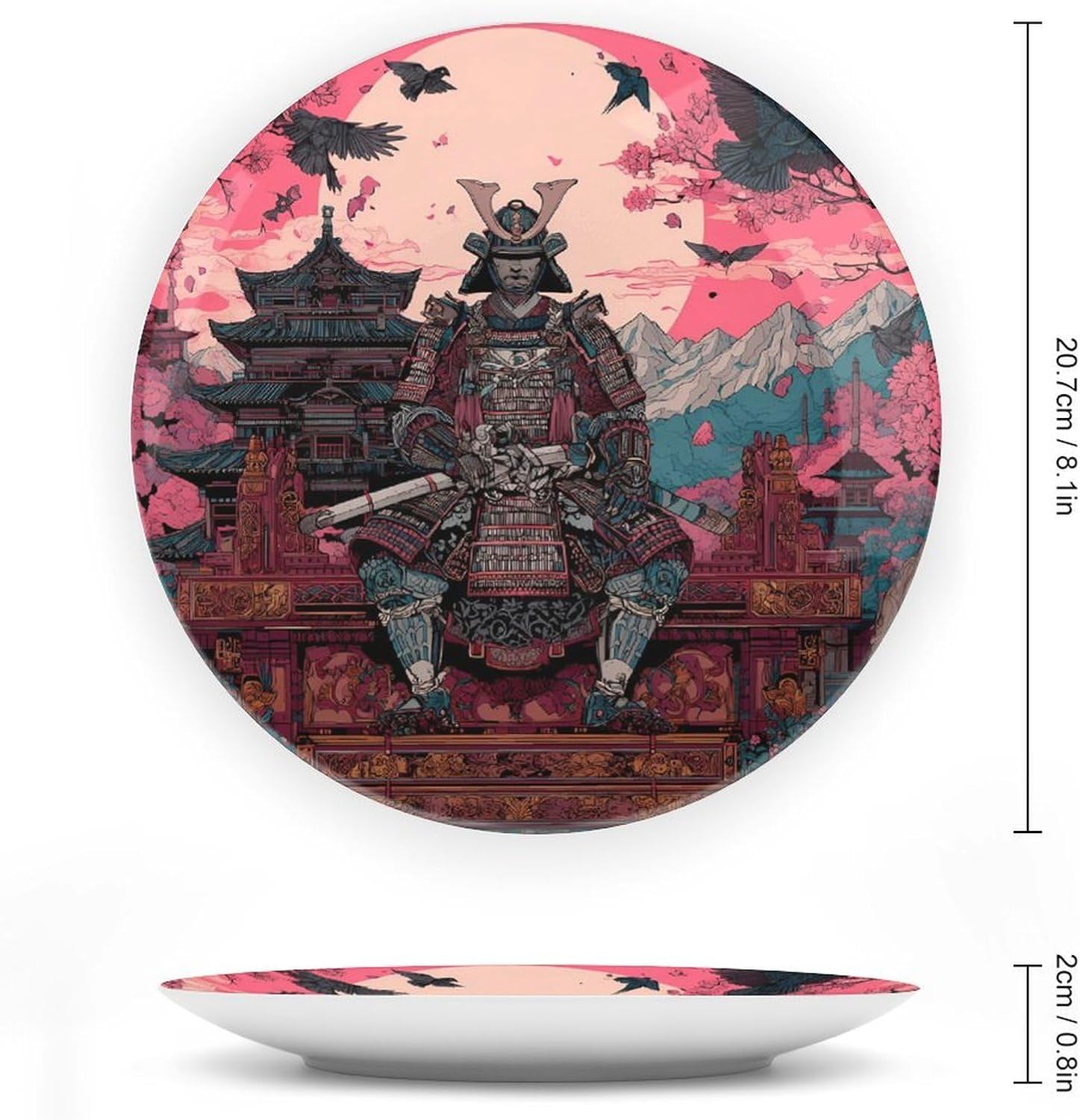 Japanese Samurai with Sword Armor Novelty Decorative Plate with Display Stand Ceramic Ornament Hanging Wall Decor
