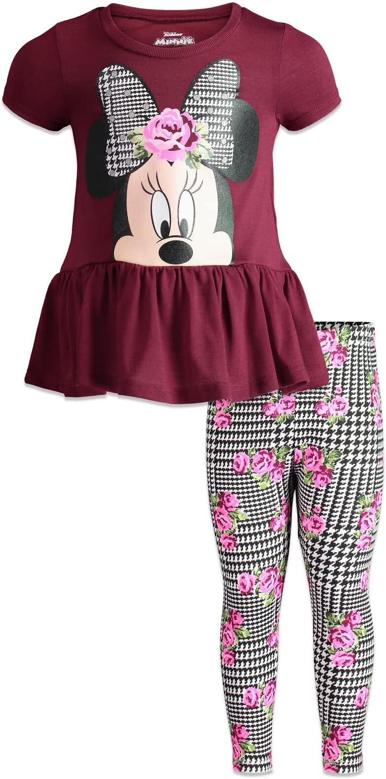 Minnie Mouse Girls Peplum T-Shirt and Leggings Outfit Set Toddler to Big Kid Sizes (2T - 14-16)