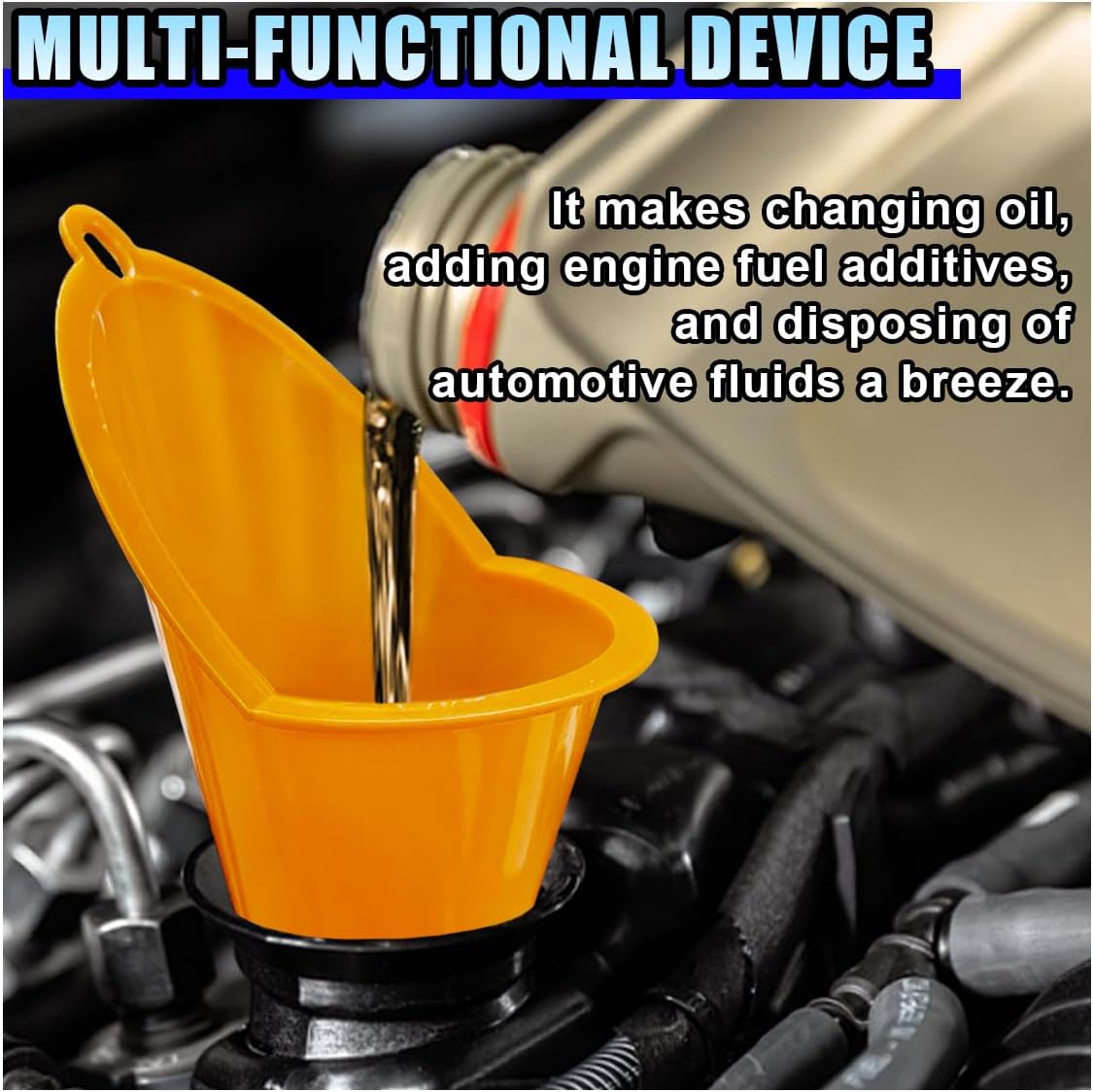 3PCS Car Funnels Set, Universal Long Neck Oil Funnel, Flexible Wide Mouth Funnel with Removable Filter & Nozzle, Right Angle Funnel Plastic Fuel Funnel for Gasoline/Coolant/Engine Oil/Water