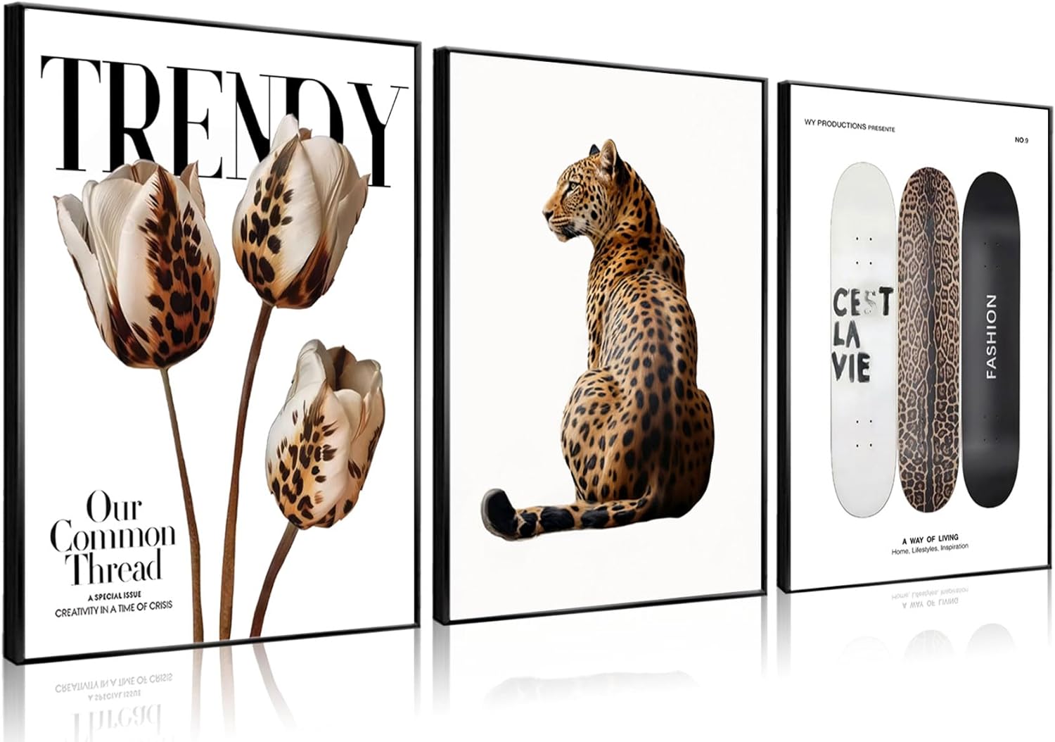 LCZDXGR 3Pcs Trendy Leopard Print Canvas Wall Art Picture Stylish Female Aesthetic Poster Cheetah Printed Preppy Fashion Skateboard Wall Decor for Bedroom Apartment Dorm Living Room 16x24in Unframed