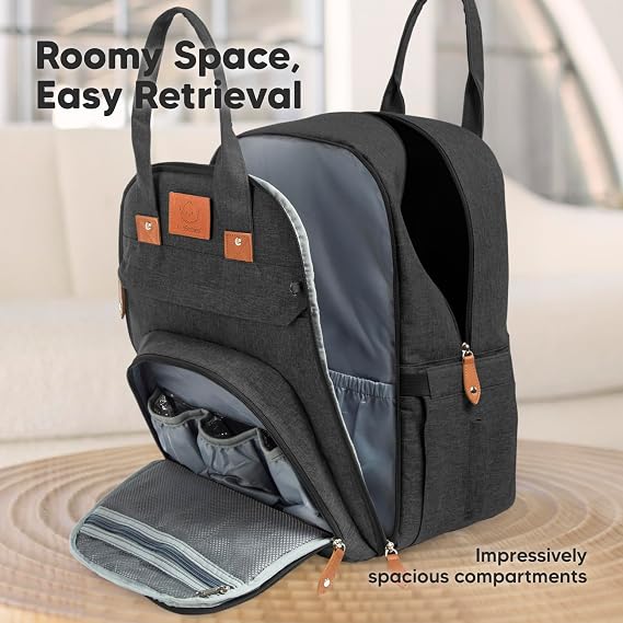KeaBabies Diaper Bag Backpack - Large Baby Diaper Bag with Changing Pad, Baby Boy, Girl, Travel Backpack for Mom and Dad, Waterproof, Multi Function Durable (Charcoal)