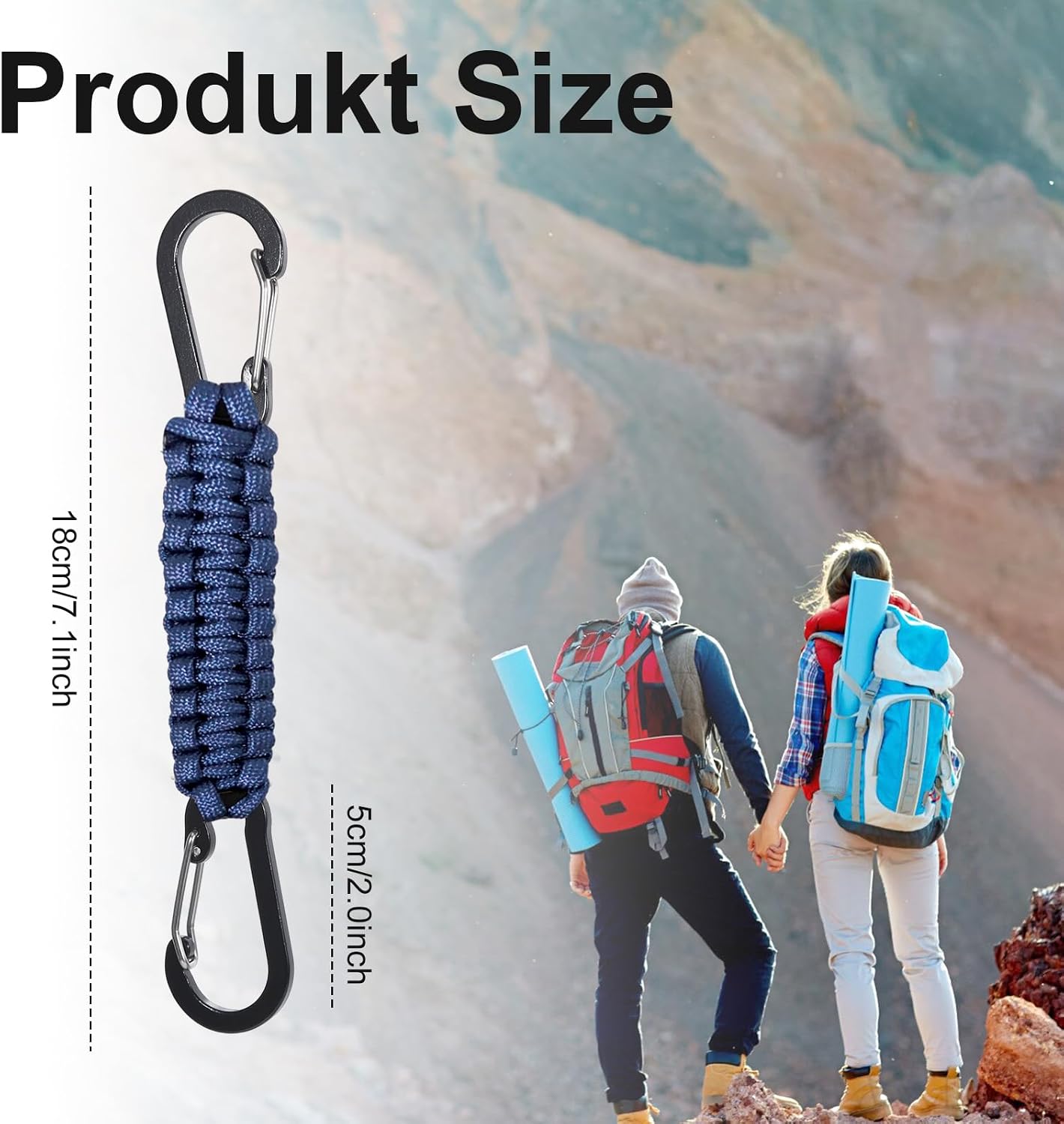 6PCS Paracord Keychain with Carabiner, D-Ring Backpack Accessories for Camping, Hiking, Keys, Backpacks, Men's and Women's Key Chain Hooks(Navy Blue) image 2