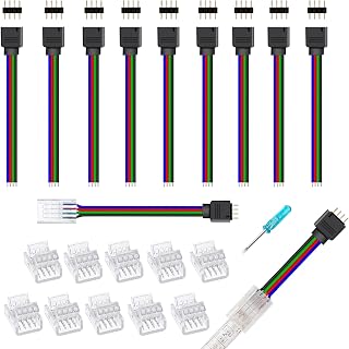 10 mm Wide Strip to Controller Jumper,10 Packs Solderless 4 pin Track Lighting Connectors for 3528 5050 RGB LED Strip Light