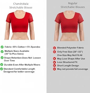 Chandrakala Readymade Blouses for Women sarees,Stretchable (B102-P)