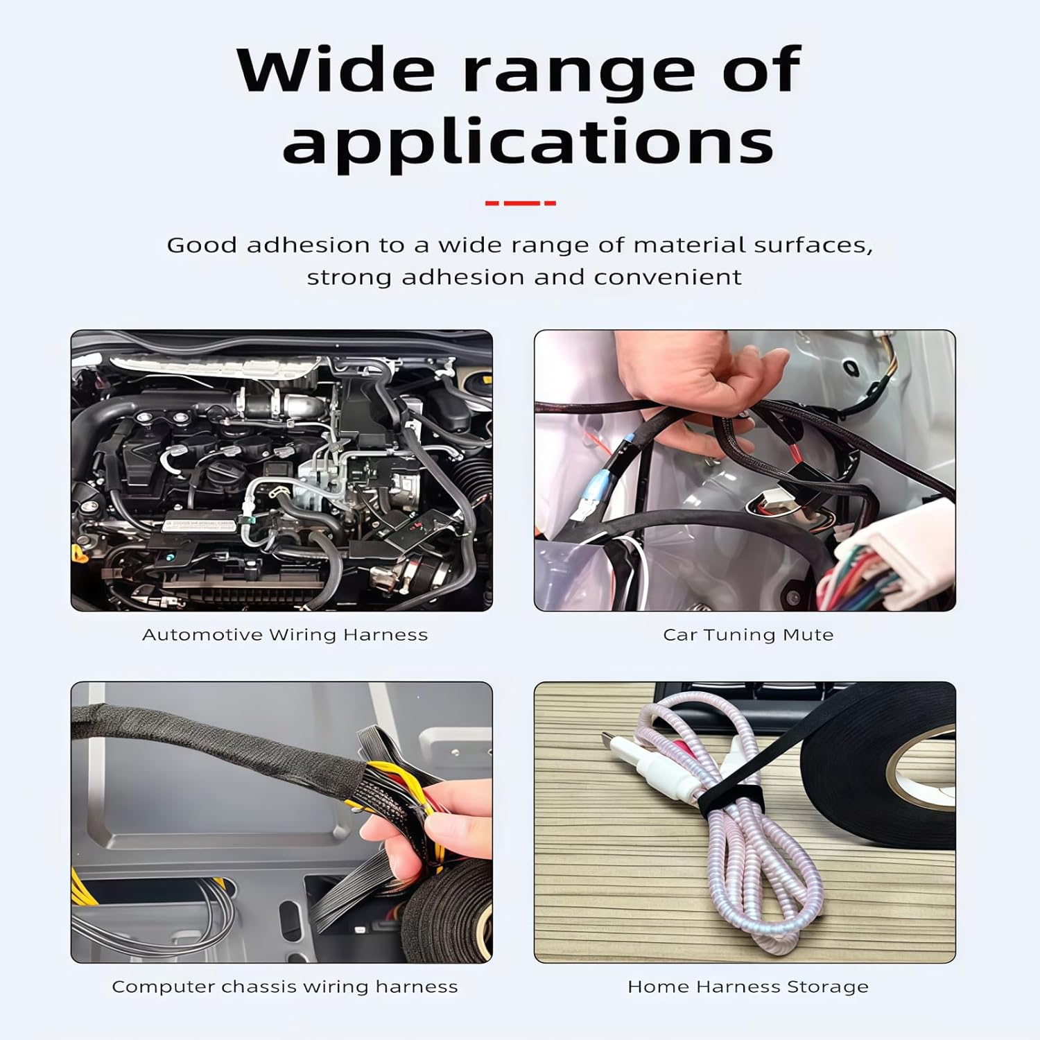 2 Roll Wire Harness Tape,3/4 Inch x 50 FT（Total 100 FT） High Temp Wiring Loom Harness, Self-Adhesive Felt Cloth Electrical Tape for Automotive Engines, Noise Dampening, and Cable Protection