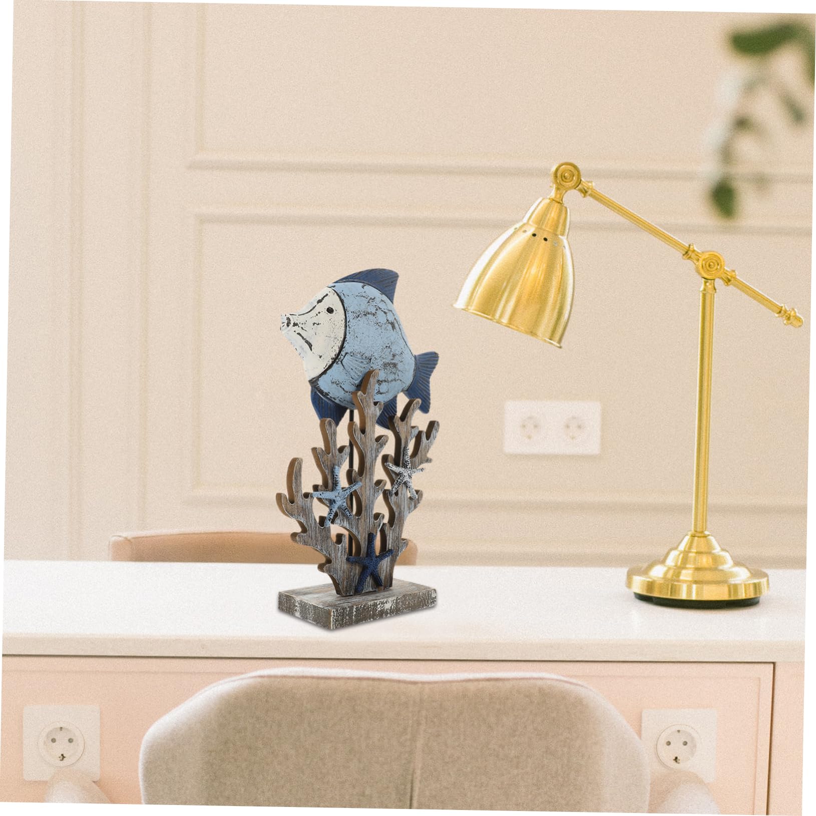 Vaguelly Adornos De Pescado De Coral Retro Decoración Temática del Océano Náutico Adorno De Mesa Decoración del Océano De Estilo Mediterráneo Costero Madera