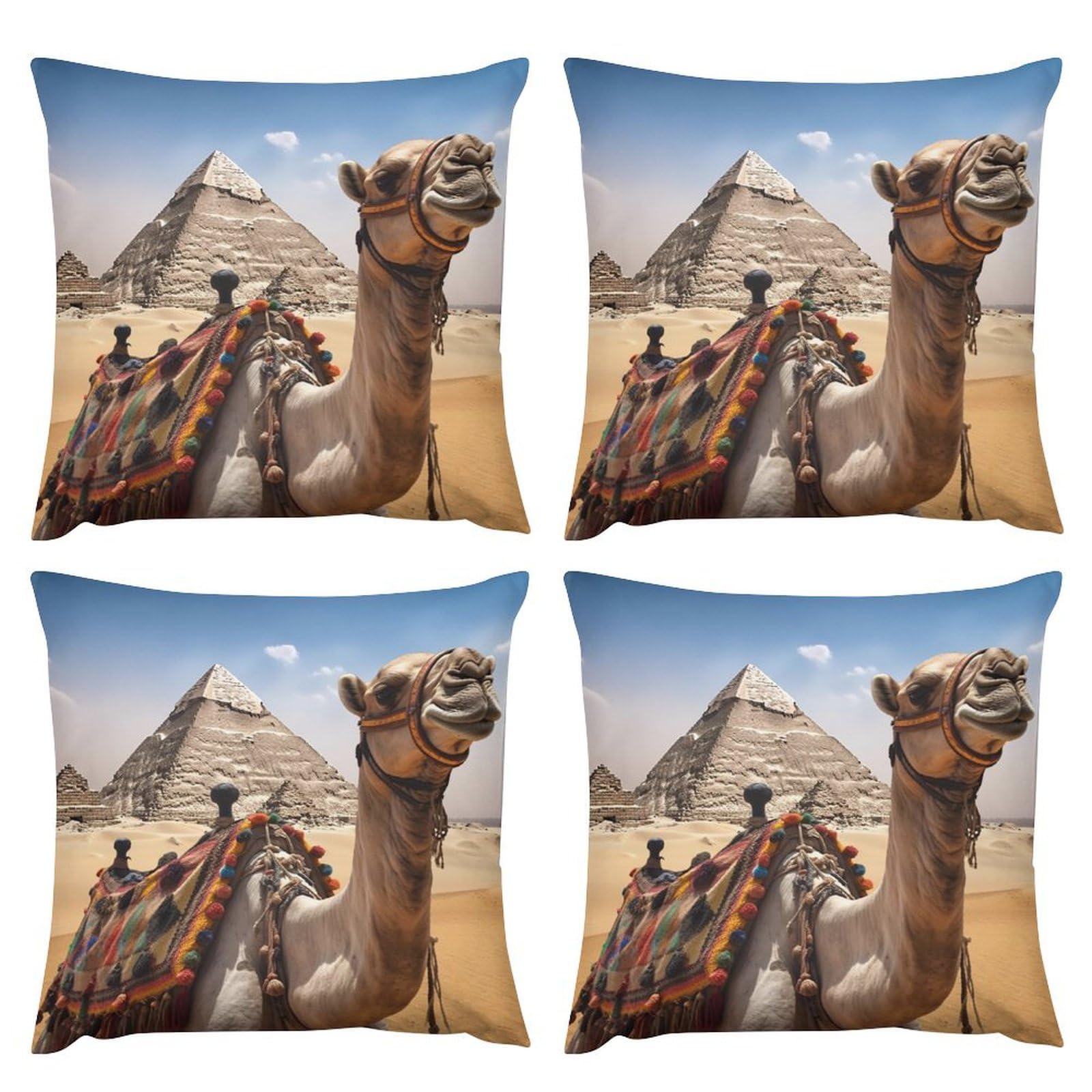 Housse de coussin camel motif pyramide en lot de 4 pour la décoration du salon