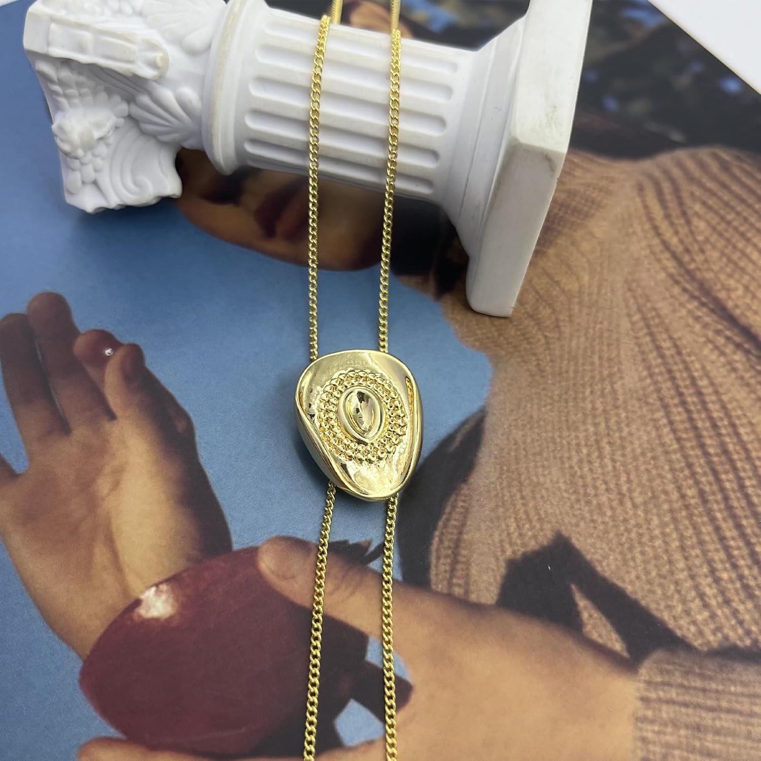 Cowboy Bolo Tie Necklace for Women Gold Western Cowgirl Hat Necklace Adjustable Bolo Tie Long Chain Necktie Country Rodeo Jewelry - Image 5