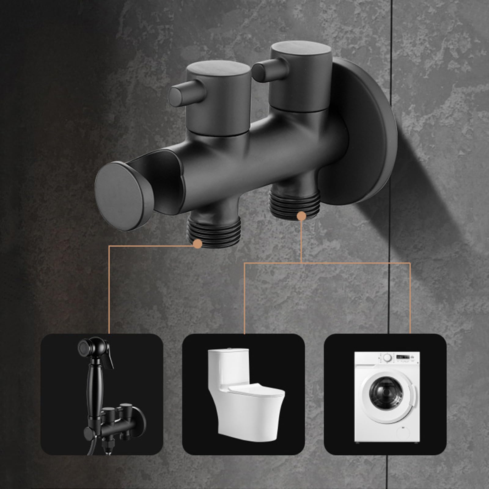 Kit Di Spruzzatore per Bidet Montaggio A Parete In Ottone G1/2 Doppia Uscita Solo Acqua Fredda | Adatto per Il Risciacquo Degli Scarichi E Delle Fessure Dei Pavimenti,Cromo + Bianco