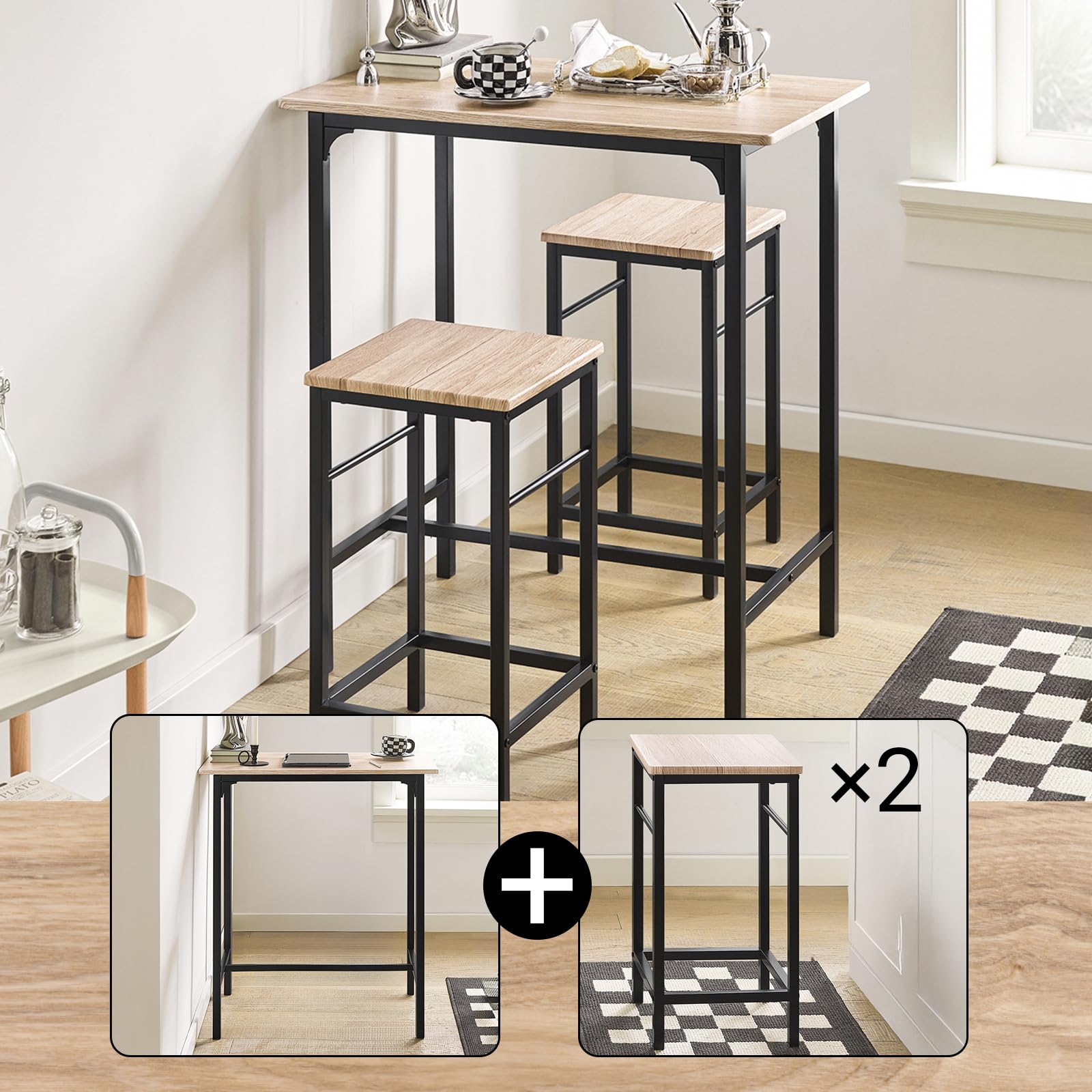 SoBuy Ensemble table de bar et tabourets pour petit déjeuner – Table haute 3 pièces avec 2 tabourets – OGT10-N